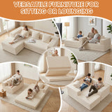 96" Boneless Couch for Living Room,Oversized Modular Sectional Sofa Bed,Modern Folding Cloud Couch with L-Shape Chaise,Convertible Sleeper Sofa,Corduroy Futon for Small Spaces Apartment,No Assembly