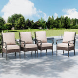 MFSTUDIO 4-Piece Patio Dining Chairs, Brown Wicker, Beige Cushions