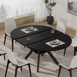 42"-58" Extendable Round Dining Table for 4-6 with Built-in Flip Leaf
