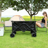 Collapsible Foldable Wagon Cart with Big Wheels and Tabletop, Large Capacity 440Lbs Folding Utility Wagon Carts for Sand, Beach, Camping, Shopping, Sport (Black)