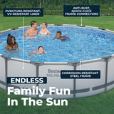 Bestway Steel Pro MAX 15' x 42" Above Ground Pool, Round Metal Frame Outdoor Swimming Pool Set with Filter Pump, Ladder, and Cover, Gray