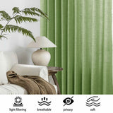 Macochico 150”Wx96”L Pinch Pleated Sliding Door Curtains with Hooks and Tieback, Natural Linen Drapes for Patio Doors Living Room Bedroom Home Office Divider with Tieback, Green, 1 Panel