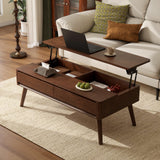 Wayshome Lift Top Coffee Table,100% Solid Oak Wood Walnut Coffee Table with Drawers and Hidden Compartments, Rectangular Coffee Tables with Storage for Living Room Home Decor (47.24inch)