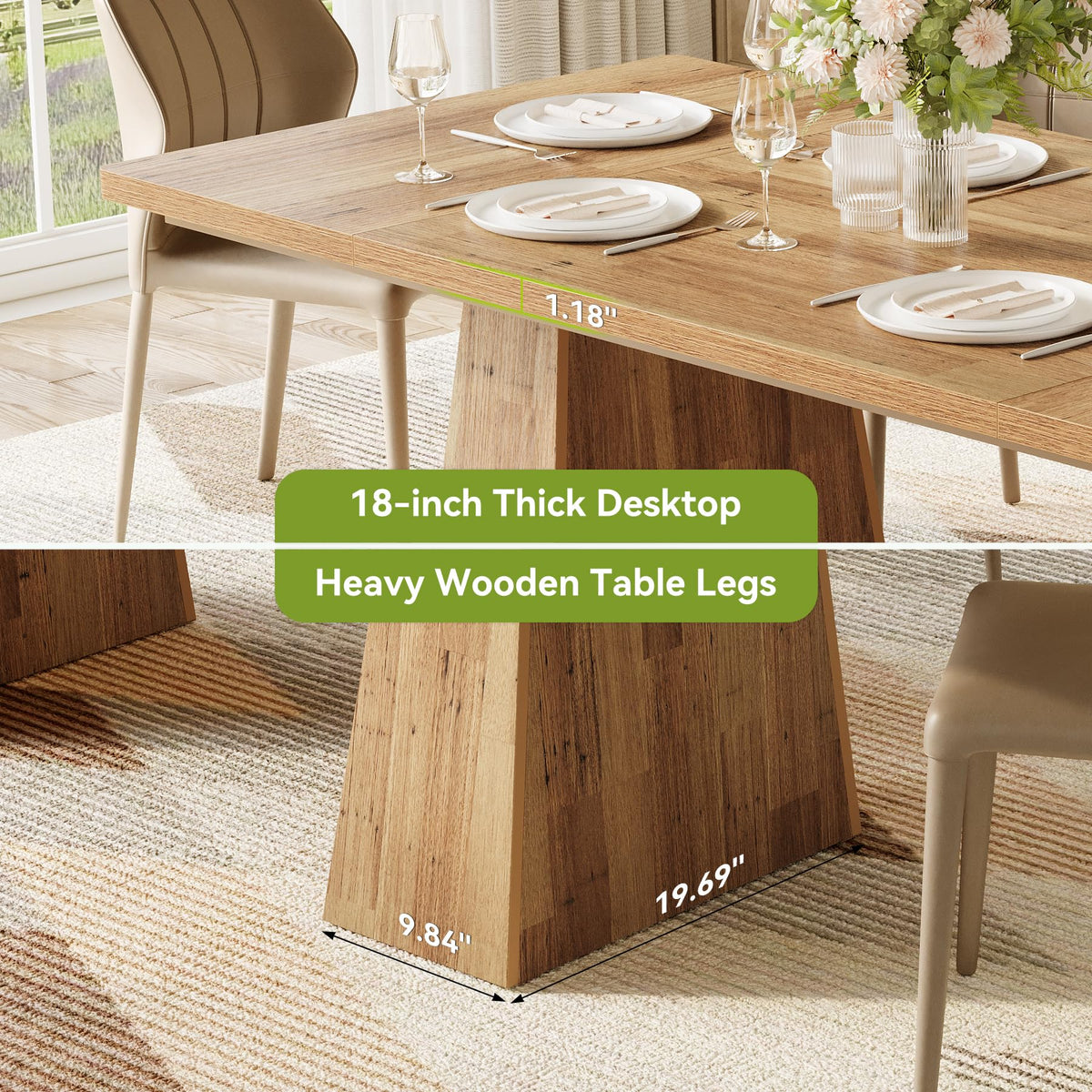LITTLE TREE Dining Table for 6 People, Wooden Dining Table, Rectangle ...