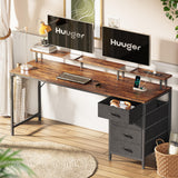 Huuger 63 Inch Rustic Brown Gaming & Office Computer Desk with 4 Drawers, Monitor Stand