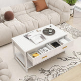 Edospaen Coffee Table with Sensor Light - Modern Storage Coffee Table with Drawers and Shelf for Living Room, Office, Outdoor