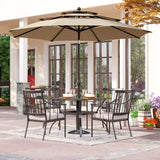 PHI VILLA 5-Piece Patio Dining Set, 37" Square Metal Table, Fixed Chairs