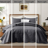 MOONLIGHT20015 10 Pack Queen Quilt Bedding Set (90" x 96") - Bulk Wholesale for Hotels, Guest Bedroom & Airbnbs - Lightweight Microfiber Reversible Floral Embossed Quilts Bedspreads (Charcoal)