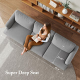 Busaurus 3 Seater Sofa Couch with Deep Seats, 89" Mid Century Modern Upholstered Sofa with Armrests, Comfy Couches for Living Room, Bedroom, Apartment and Office, Linen Light Grey