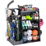 GoSports Premium Wooden Sports Equipment Organizer with Storage Hooks - Golf Bag Rack and Multi-Sport Ball Bin GoSports