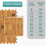Sorbus 80 Sq. Ft. Wood Grain Floor Tiles Foam Mat EVA Interlocking Mats Tile 3/8-Inch Thick Flooring Wood Puzzle Exercise Mats w/Borders - Home Playroom Basement, Apartment, Trade Show, Baby, Dance