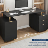 Techni Mobili 57"W Computer Desk w/ 3 Drawers & Storage Cabinet, Black/Gold