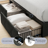 nesture. King Storage Bed Frame with 4 Large Drawers, Platform Bed with Upholstered Button Headboard & Charging Station, Wingback Storage Headboard, Noise-Free, No Box Spring Needed, Dark Grey