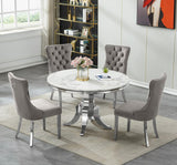 Maotifeys White Marble Dining Table for 4-6, Luxury 45" Round Faux Marble Kitchen Table for 4 Modern Circle Dining Room Tables with Classic American Style Silver Stainless Steel Base