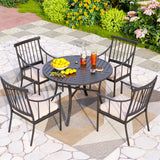 PHI VILLA 5 Piece Outdoor Dining Set for 4, Round Steel Dining Table with Umbrella Hole & Heavy-Duty Metal Chairs with Cushions, Modern Patio Dining Furniture Set for Deck, Backyard, Porch