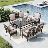 MFSTUDIO 7 PCS Patio Dining Set, Rectangular Metal Table, Rattan Chairs