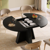 iPormis 43.3in-59in Extendable Round Dining Table for 4-6, Modern Wooden Kitchen Table for Dining Room, Adjustable Size Oval Circle Dinner Tables Furniture for Kitchen Living Room, Black