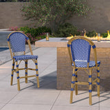 PURPLE LEAF Counter Bar Stools 25" Set of 2 French PE Rattan, Royal Blue