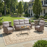 Luxury Patio Furniture Set with 6-inch Thick Cushions, Outdoor Furniture Set with High Back Swivel Chairs, 5 PCS Wicker Outdoor Conversation Set for Porch, Patio, Yard, Deck, Poolside, Brown/Beige