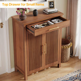 Tribesigns Shoe Cabinet, 5-Tier Shoe Storage Cabinet with Louvered Doors and Drawer, Freestanding Wooden Shoe Rack Organizer with Adjustable Shelves for Entryway, Hallway, Closet, Brown