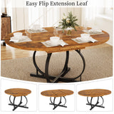 Extendable Round Dining Table Set for 6 People, 43.3"-59" Extendable Kitchen Table with 6 Upholstered Chairs