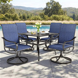 PHI VILLA 5 Pcs Patio Dining Set for 4, Swivel Mesh Chairs, Blue