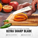 Cutluxe Serrated Kitchen Utility Knife - 5" Tomato Knife – Ultra Sharp Blade, Ergonomic Handle, Full Tang, Forged High Carbon German Steel – Artisan Series