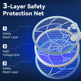 Nymrix Electric Fly Swatter Racket, 2 in 1 Mosquito Bug Zapper 4100V Handheld Mosquito Killer with 1800 mAh Rechargeable Battery, Purple Light and 3-Layer Safety Mesh for Indoor Outdoor Blue