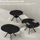 42"-58" Extendable Round Dining Table for 4-6 with Built-in Flip Leaf