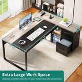 71" L Shaped Desk with File Cabinet, Executive Desk with Drawers & Storage Shelves, Corner Office Desk with Bookshelf for Home Office