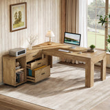 63" L Shaped Desk with Storage, Executive Office Desk with Rolling File Cabinet Combo