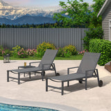 PURPLE LEAF Outdoor Chaise Lounge with Wheels Armrests, 2-Piece Set, Grey