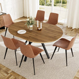 Round Dining Table Set for 6 People, 43.3"-59.1" Extendable Kitchen Table with 6 Upholstered Chairs, Space Saving for Kitchen Dining Room