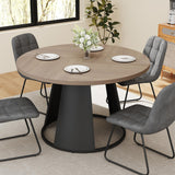 HIPIHOM 47.2" Round Dining Table Set for 4, Modern Wood Table with 4 Upholstered Leather Chairs, Metal Pedestal Base, Space-Saving Kitchen Dining Set (Gray&Walnut Color, Set for 4)