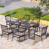 PHI VILLA 7 Piece Patio Dining Set, 64" Steel Table