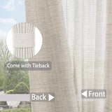 Macochico Extra Wide Pinch Pleated Linen Curtains for Sliding Door Patio Doors with Tieback, Natural Living Room Bedroom Curtain Privacy But Let Light in, 120”Wx96”L, Sand Beige, 1 Panel