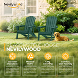 nevilywood Folding Adirondack Chairs Set of 4, HDPE Cup Holders, Green