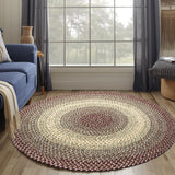 Super Area Rugs Braided Rug Round 8ft Farmhouse Kitchen Rug - Ridgewood Braided Carpet for Living Room - Reversible - Indoor/Outdoor - Made in USA - Burgundy/Beige, 8' Round