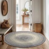 Super Area Rugs Braided Rug Round 6ft Farmhouse Kitchen Rug - Ridgewood Gray Braided Carpet for Dining Room Table - Reversible - Indoor/Outdoor - Made in USA - Graphite/Beige, 6' Round