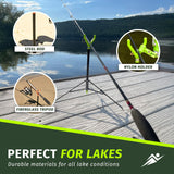 Fishin’ Stix Ready to Fish Kit - Telescoping Rod Holder Sand Spike with Tripod and Bite Alarm. Fishing Alarm System for Bank Fishing, Rocks, Docks & Night Use. 12"–30" Pole Stand, 50 lb+ Capacity