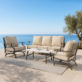 MIXPATIO 4-Piece Wrought Iron Patio Conversation Set, Swivel Chairs, Beige