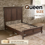 LUXOAK Solid Wood Queen Bed Frame, Traditional Wooden Platform Bed
