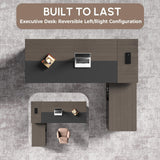 79" Reversible L-Shaped Executive Desk with Drawers, Storage Cabinet