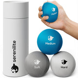 Serenilite 3X Hand Therapy Exercise Stress Ball Bundle for Adults, Grip Strengthening, Tri-Density Squeeze Balls, Hand Grip Strengthener, Soft, Medium & Hard Serenilite
