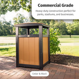LuxCraft Poly Outdoor Trash Can, Garbage Can Outdoor - Durable All Weather Commercial Trash Can & Residential Outdoor Trash Bin for Patio Pool Park Business and Personal (Brazilian Walnut & Black)