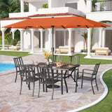 PHI VILLA 7 Pcs Patio Dining Set w/Umbrella&6 Stackable Chairs