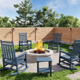 HDPE Rocking Chair Outdoor Set of 4 with 2 Side Table, High Back Rocker
