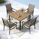 MFSTUDIO 5 PCS Patio Dining Set, 42'' Wood-Look Table & Mesh Chairs