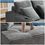 GarveeHome 64in Oversized Corduroy Fabric Bone-Free Sofa Bed Cloud Sofa with Cup Holders and Pillows Comfortable Deep-Seat Sleeping Sofa Chair Suitable for Apartments, Living Rooms, Bedrooms - Gray
