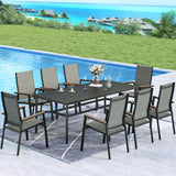 MFSTUDIO 9 PCS Patio Dining Set, Rectangular Metal Table & Aluminum Chairs